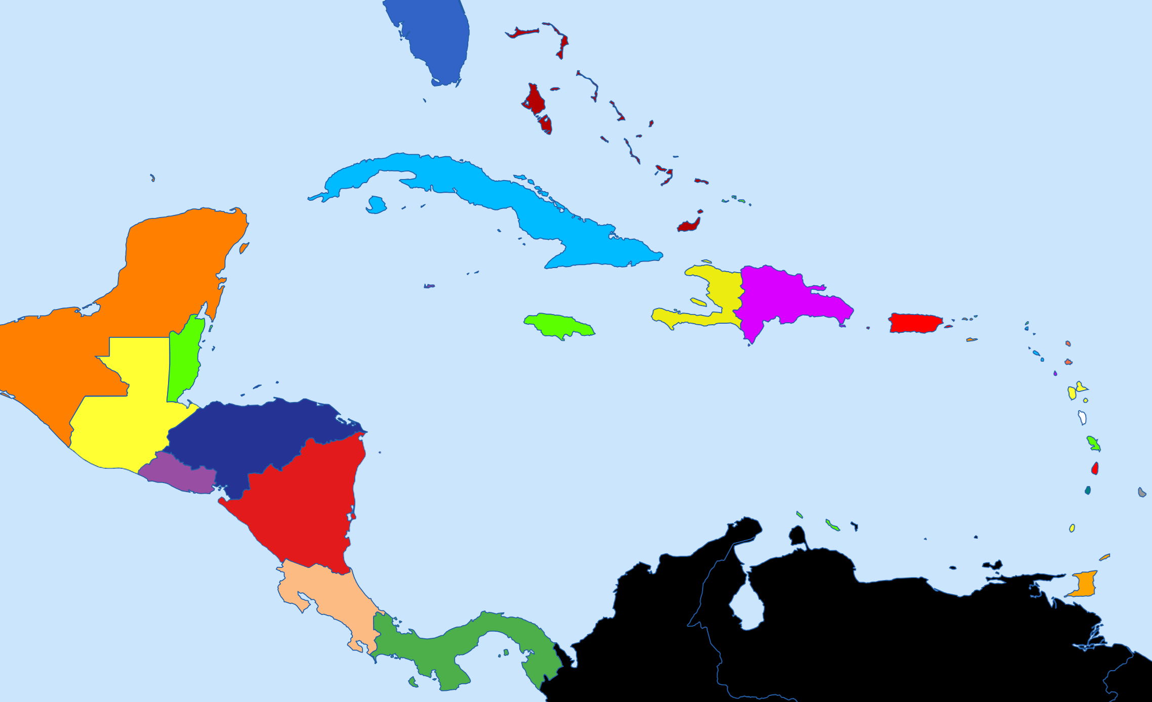 Caribbean & Central America Map