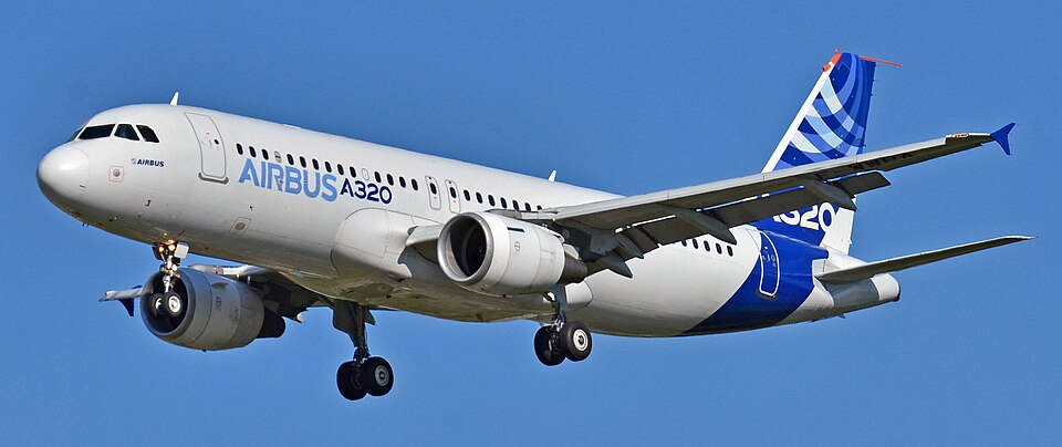 First Airbus A320 prototype in Airbus house colors, shown as the narrow-body aircraft that launched the A320 family.