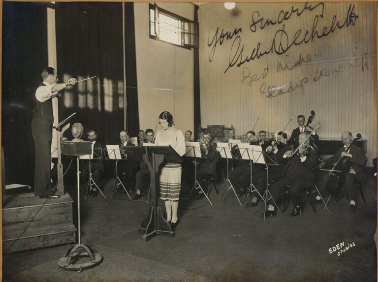 Gladys Moncrieff singer records with orchestra conducted by Gilbert Dechelette HMV Studios Sydney ca - - photographer Eden Studios