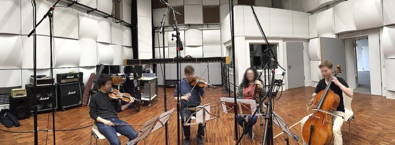 String quartet in recording studio
