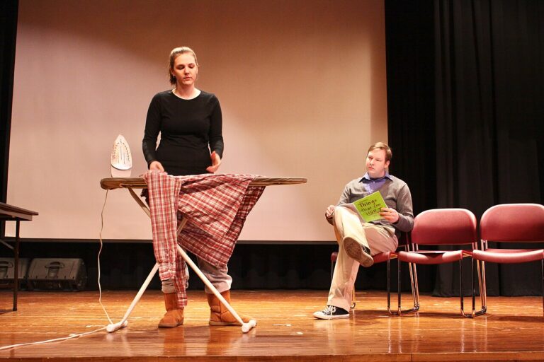 Two actors rehearse a scene from Almost Maine
