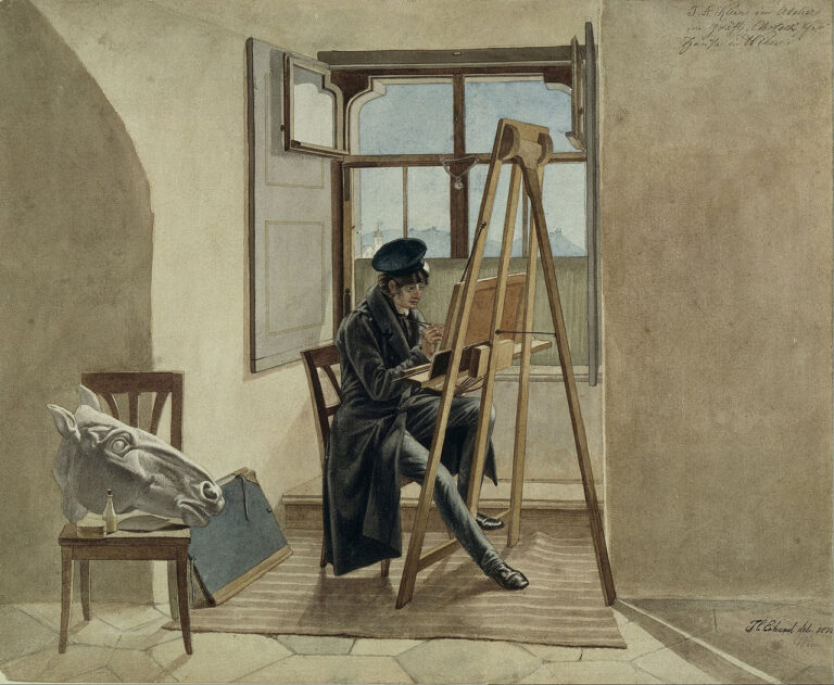The Painter Johann Adam Klein at the easel in his studio in the Palais Chotek in Vienna