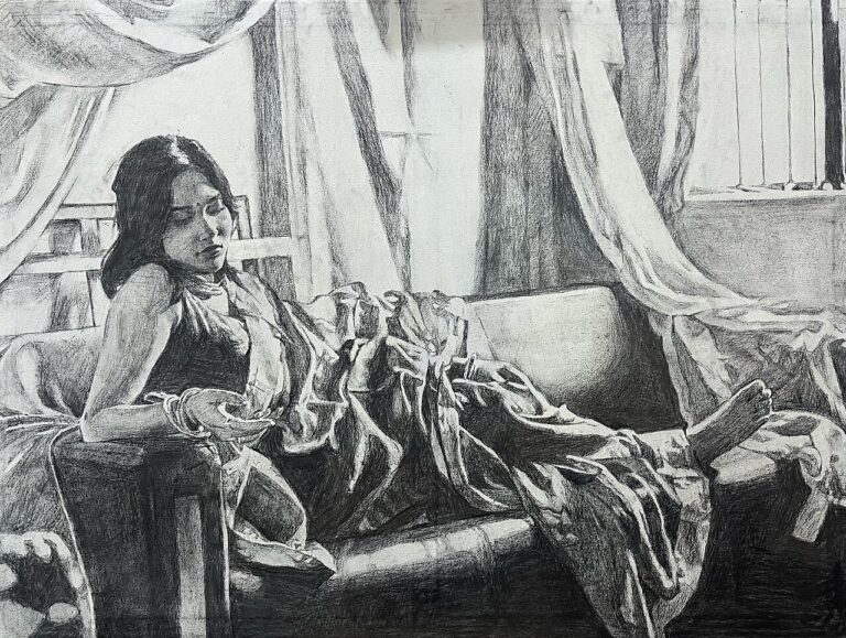 Charcoal sketched drawing of a woman