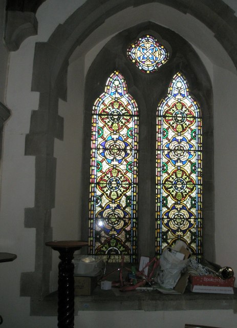 Geometrical stained glass window at St Mary the Virgin Datchet - geograph org uk