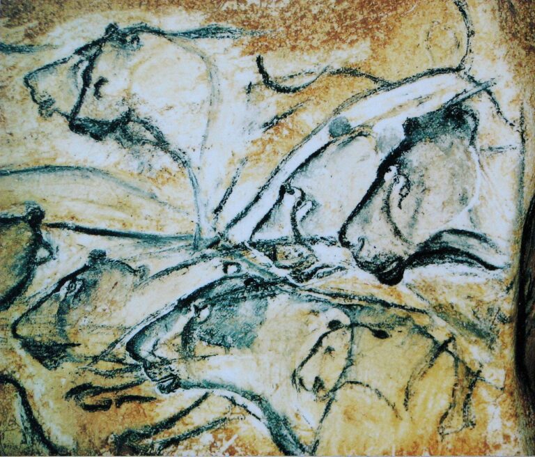 Lions painting Chauvet Cave museum replica