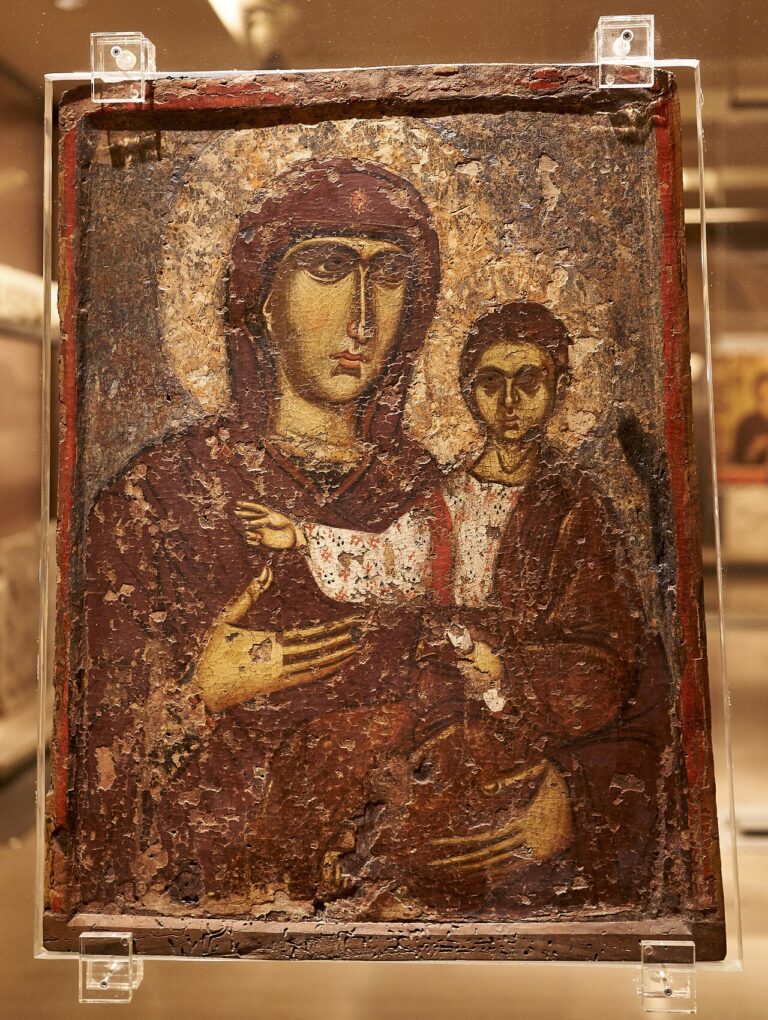 Front side of a double sided icon with the Virgin Hodegetria. 13th cent. at the Byzantine and Christian Museum on 12 April