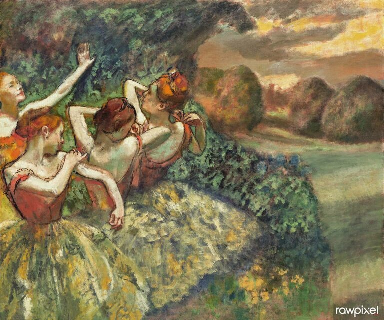 Four Dancers ca painting in high resolution by Edgar Degas Original from The National Gallery of Art Digitally