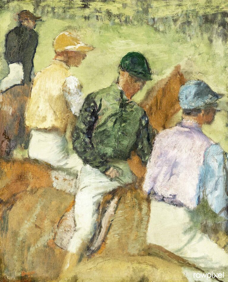 Four Jockeys ca painting in high resolution by Edgar Degas Original from Yale University Art Gallery Digitally enhanced