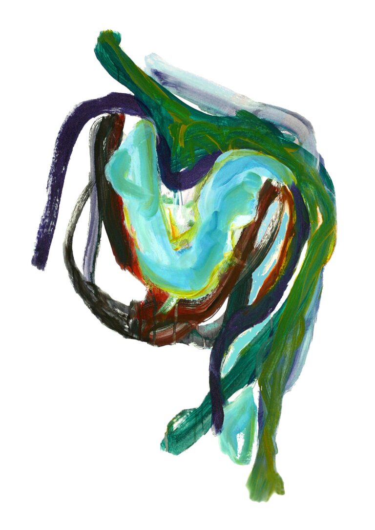 'Blue Heart' - acrylic painting on paper - abstract art made in by Dutch painter Fons Heijnsbroek
