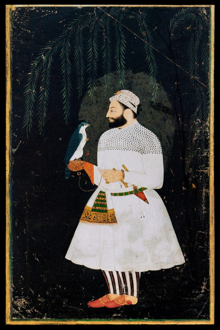 Contemporary painting of the sixth Sikh guru Guru Hargobind Provincial Mughal school Deccan mid-17th century