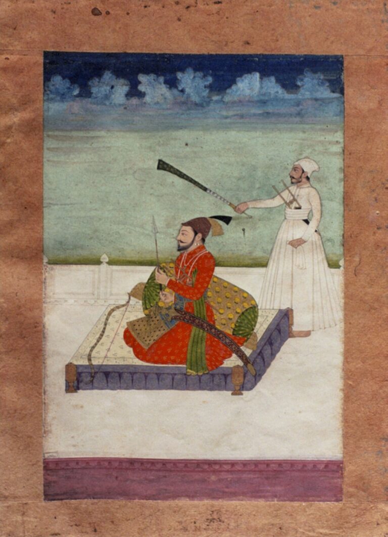 Painting of Guru Gobind Singh found within the Anandpuri Hazuri Bir codex of the Dasam Granth ca 's 's
