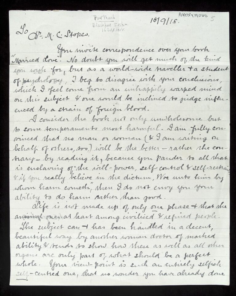 Letter to Marie Stopes Wellcome L