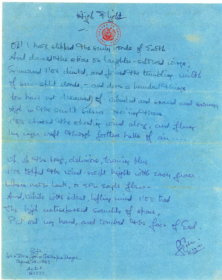 High Flight - John Gillespie Magee Jr poem manuscript LOC
