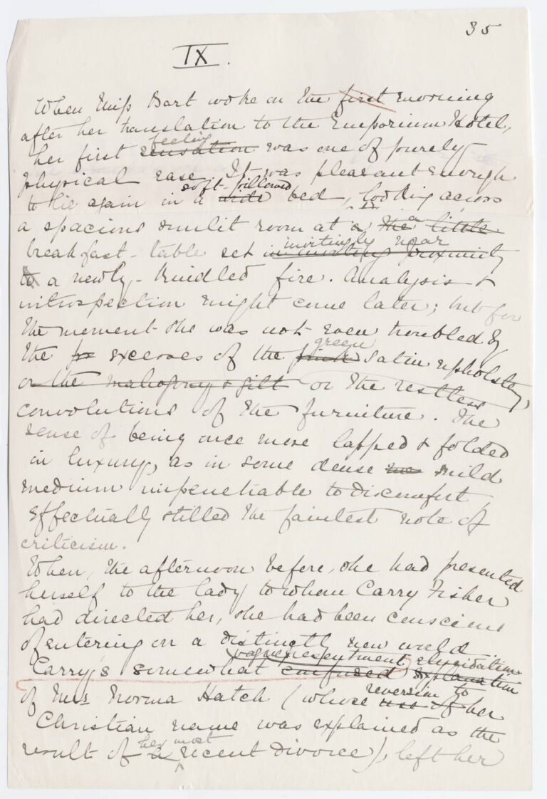 The House of Mirth page of original manuscript Edith Wharton
