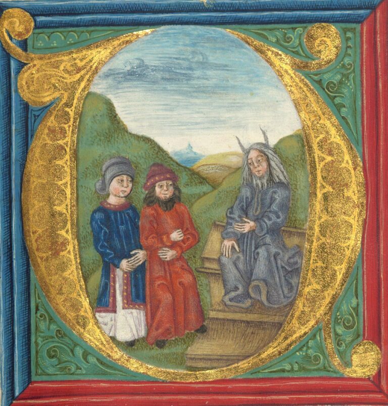 Illuminated Manuscript Bible part Moses explaining the Law to two Israelites Walters Manuscript W fol 62 r detail