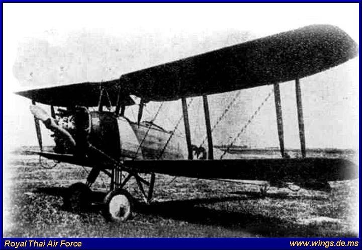 Archival image of an Avro 504 with Royal Thai Air Force border text.