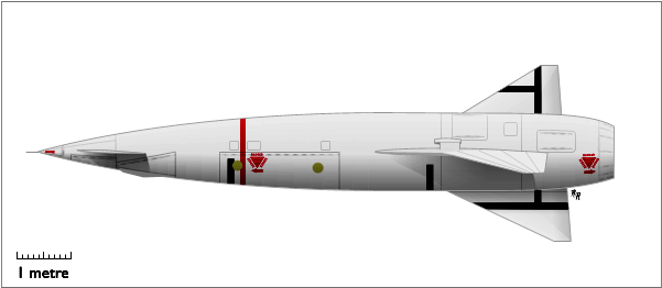 Cutaway-style drawing of the Blue Steel missile, the air-launched standoff weapon developed by Avro for Britain's V-bomber force.