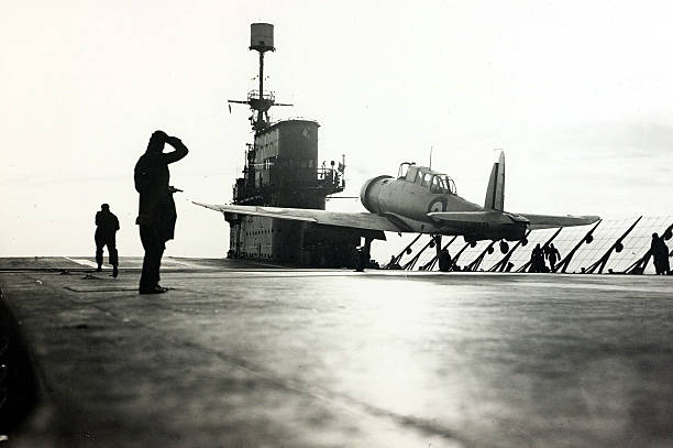 Blackburn Skua - War and Conflict, World War Two, Sea War, circa 1942, A British Blackburn "Skua" takes off from the deck of a Courageous class aircraft c...