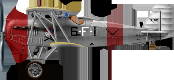 Side profile artwork of a U.S. Navy Boeing FB marked 6-F-1.