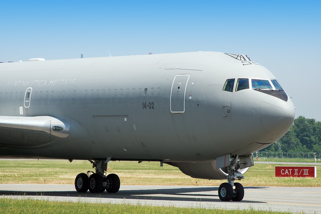 Close view of the forward fuselage and nose of Italian KC-767A 14-02.