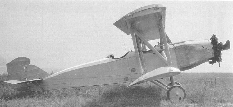 Boeing NB biplane parked in grass in a left side view.
