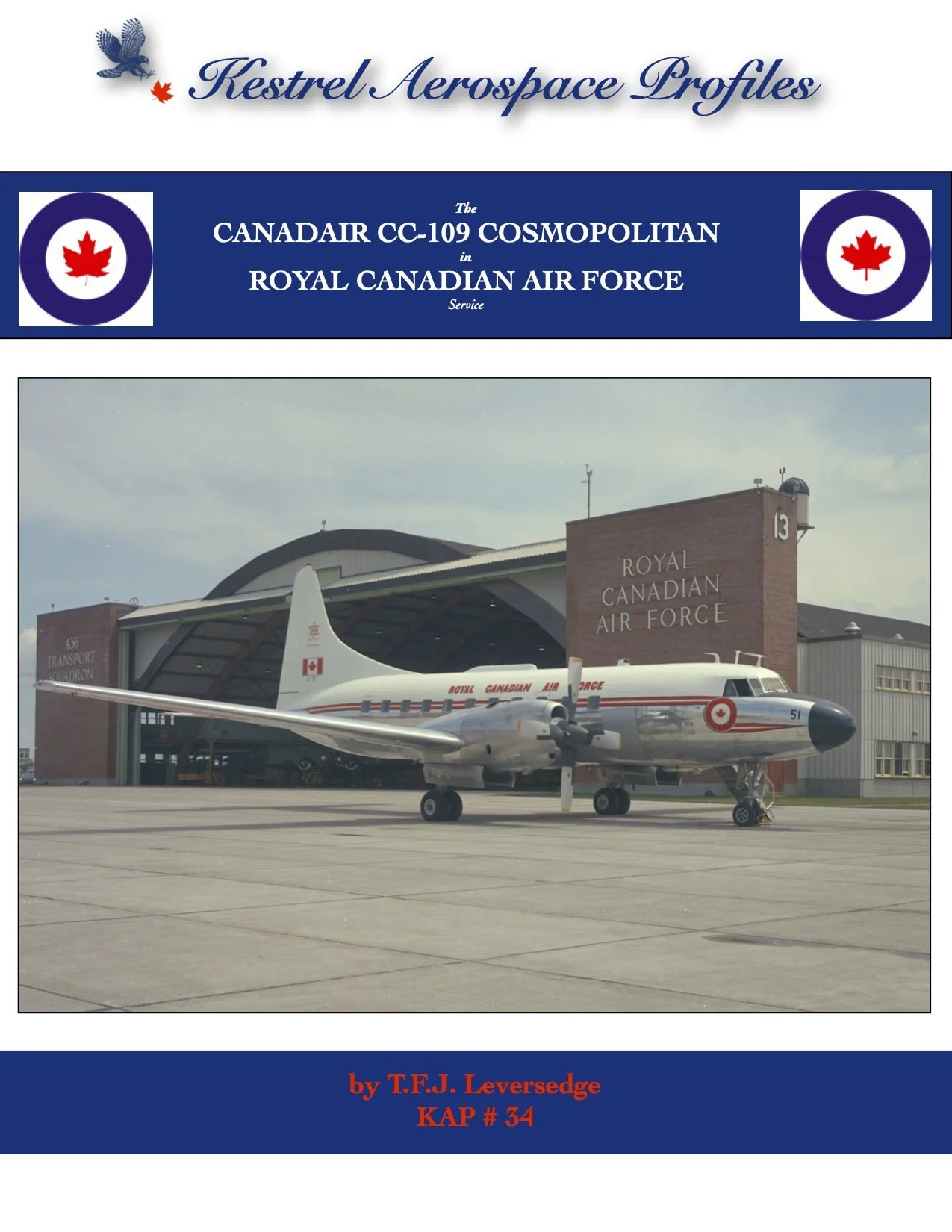 Canadair CC-109 Cosmopolitan 51 parked in front of a Royal Canadian Air Force hangar.