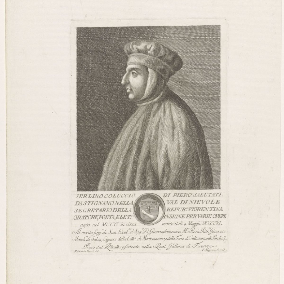 Engraved portrait of Coluccio Salutati