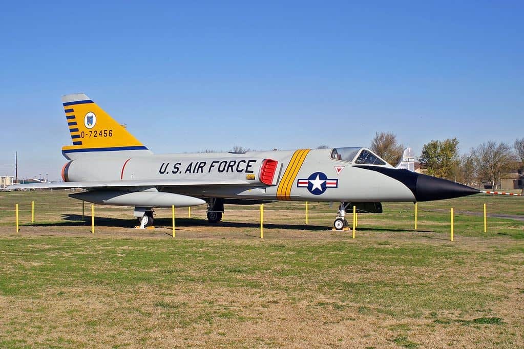 Convair F-106 Delta Dart 0-72456 displayed outdoors on grass.