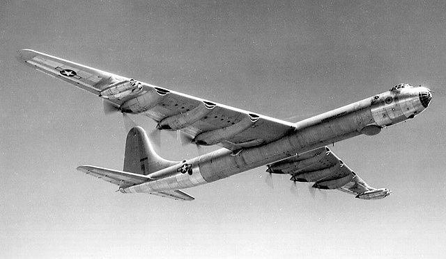 Convair B-36 Peacemaker in flight, showing the six-engine strategic bomber that became one of Convair's defining military aircraft programs.