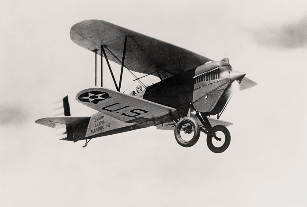 Curtiss P-1B Hawk biplane fighter on the ground