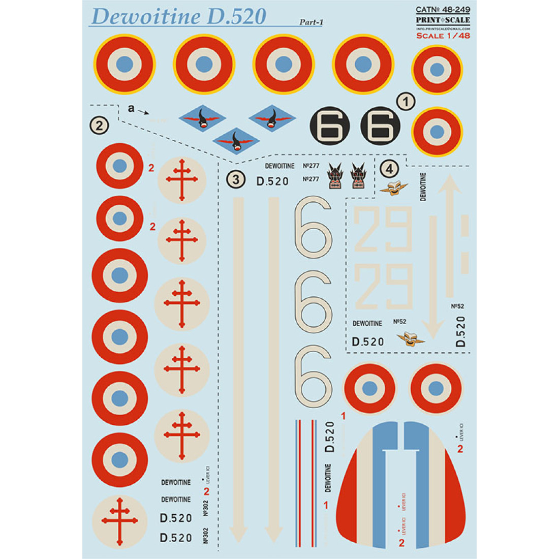 Dewoitine D.520 - Dewoitine D.520 Part 1 / 48-249 - Historical Aircraft Prints, Scale: 1/48