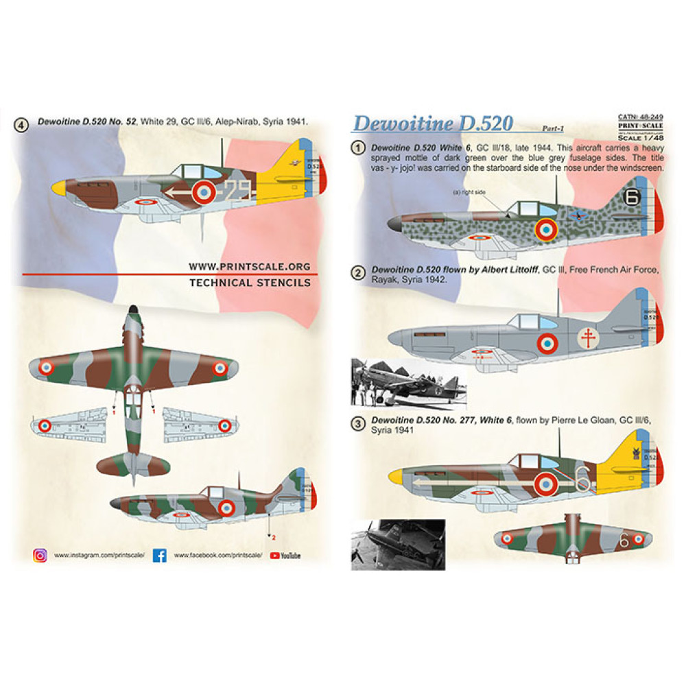 Dewoitine D.520 - Dewoitine D.520 Part 1 / 48-249 - Historical Aircraft Prints, Scale: 1/48