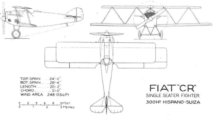 Fiat CR.1 single-seat fighter technical view