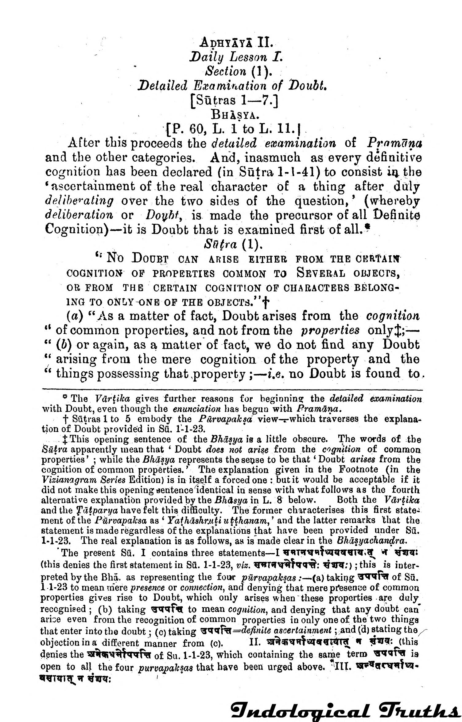 Nyāya Sūtras volume II opening on doubt and pramāṇa