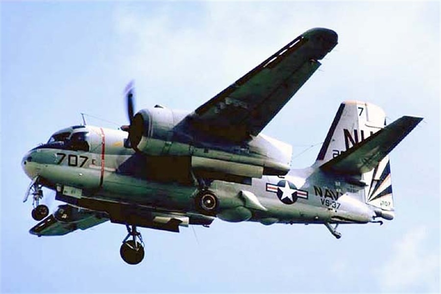 Grumman S-2 Tracker anti-submarine aircraft landing view