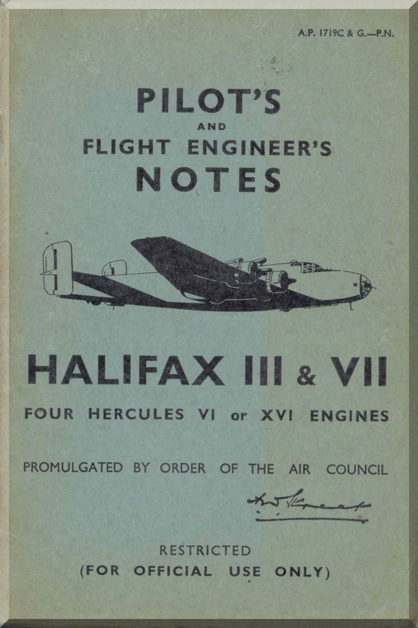 Handley Page Halifax - Handley Page Halifax III & VII Aircraft Pilot's Notes Manual - Aircraft
