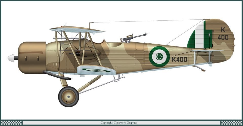 Color side profile illustration of Hawker Audax K400 with green roundels.