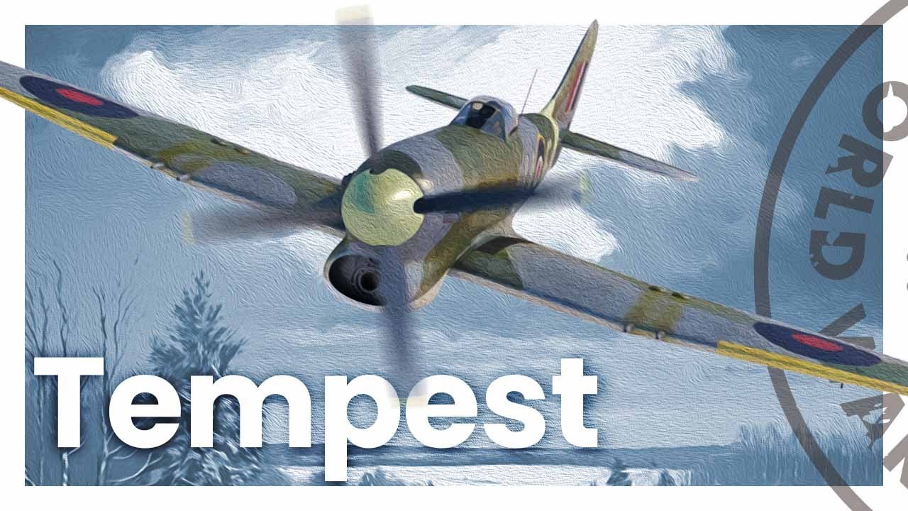 Graphic with illustrated Hawker Tempest and large white Tempest title text.