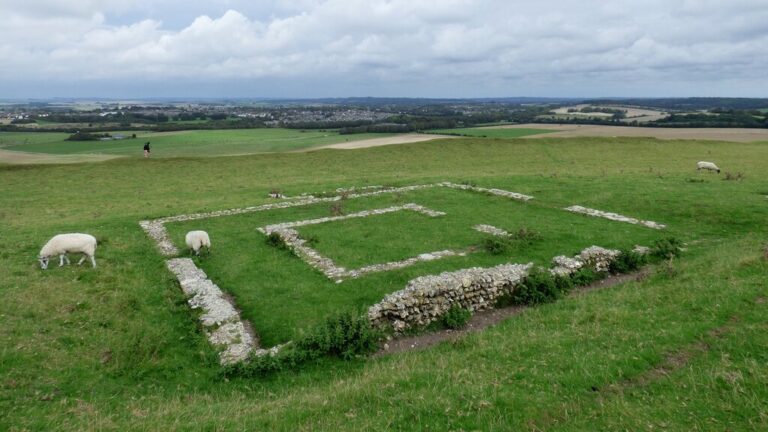 Roman temple inside Maiden Castle hillfort
