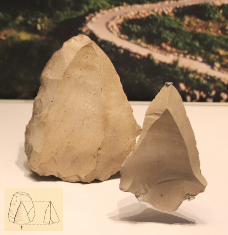 Production of points & spearheads from a flint stone core, Levallois technique, Mousterian Culture, Tabun Cave, 50, BP
