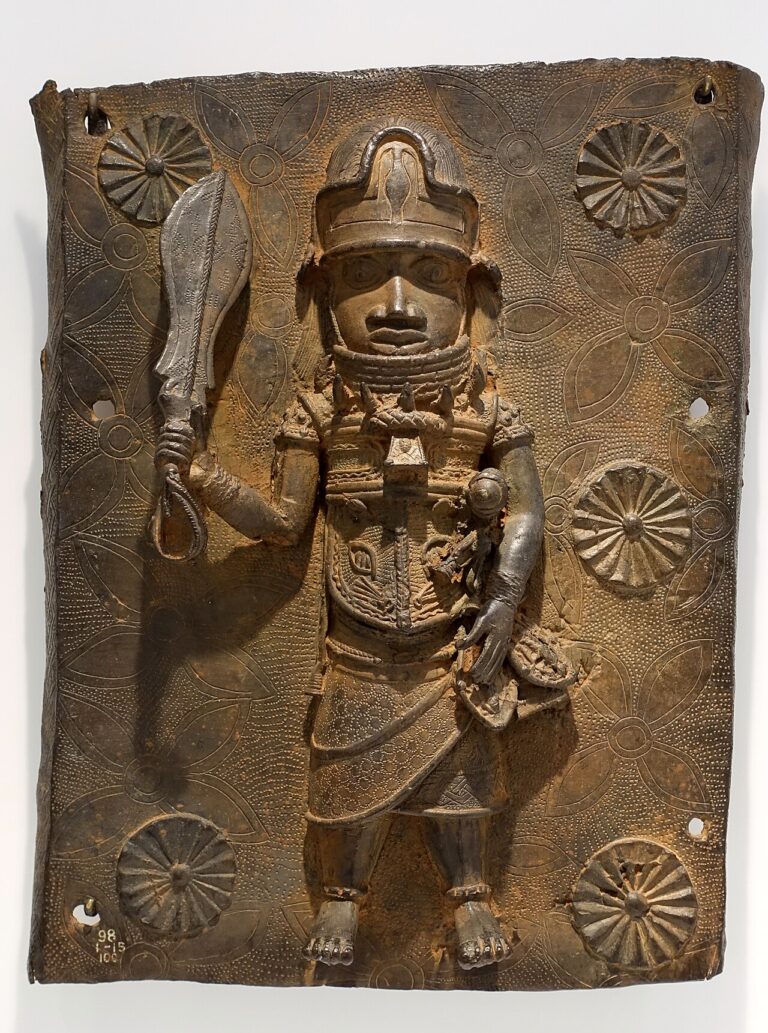 Single figure plaque, Benin Kingdom court style, Edo peoples, Benin City, Nigeria, mid 16th to 17th century, cast copper alloy Dallas Museum of Art