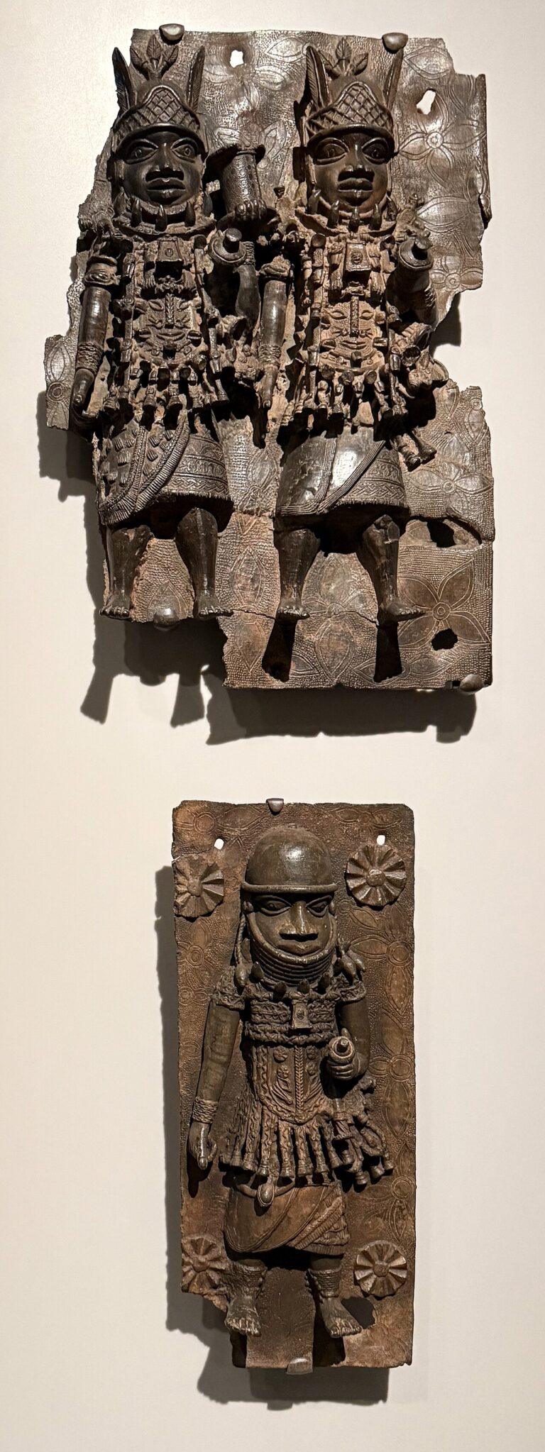 Two warriors, single warrior, Benin bronzes at MFA