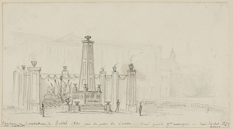 Monument devant la colonnade du Louvre pour le 9ème anniversaire des Journées de . D
