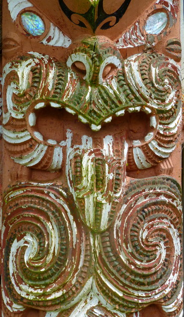 Carving on Hinemihi, the Maori Meeting House at Clandon Park