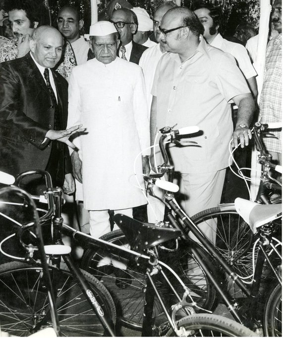 President of India Fakhruddin Ali Ahmed at the Atlas Cycle Factory, Sonepat