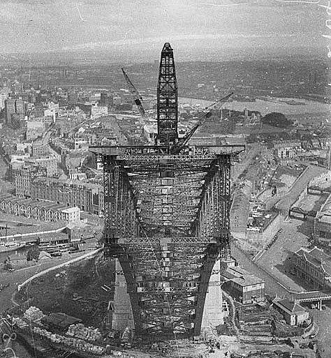 View from pulley wheels of north side creeper crane looking into box section of south side arch, Sydney Harbour Bridge, May Ted Hood