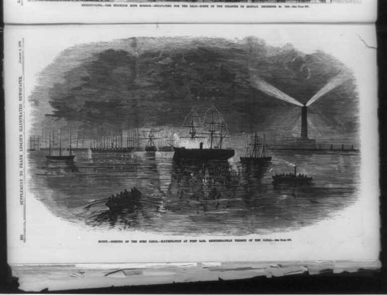 Egypt opening of the Suez Canal illumination at Port Said, Mediterranean termini of the canal LCCN91786323