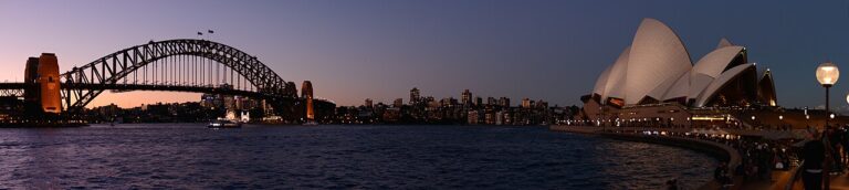Sydney Harbour Bridge and Opera House at dusk