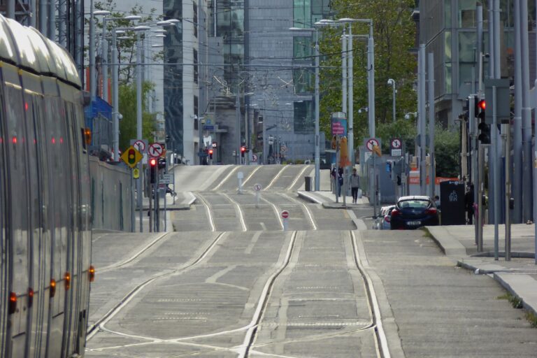 Luas tracks on Mayor Street in Dublin