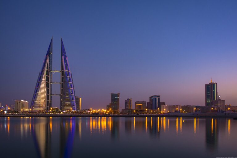 Bahrain World Trade Center at dusk